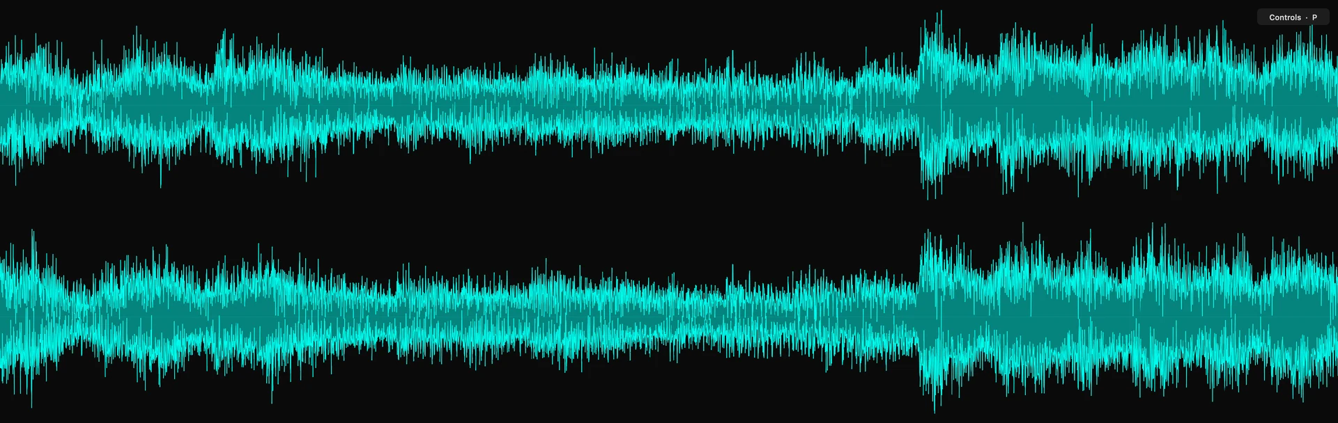 Independent cyan left and right stereo waveforms